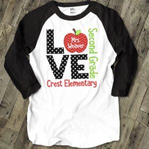 Teacher shirt - love school personalized raglan shirt for teachers MSCL-025R